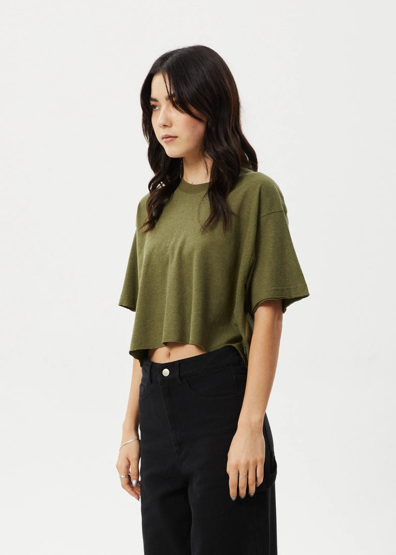 Afends Hemp Tee Slay Cropped Oversized Military