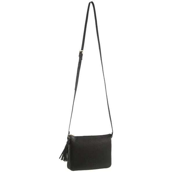 Pierre Cardin Leather Tassel Cross-Body Bag 3655 Black