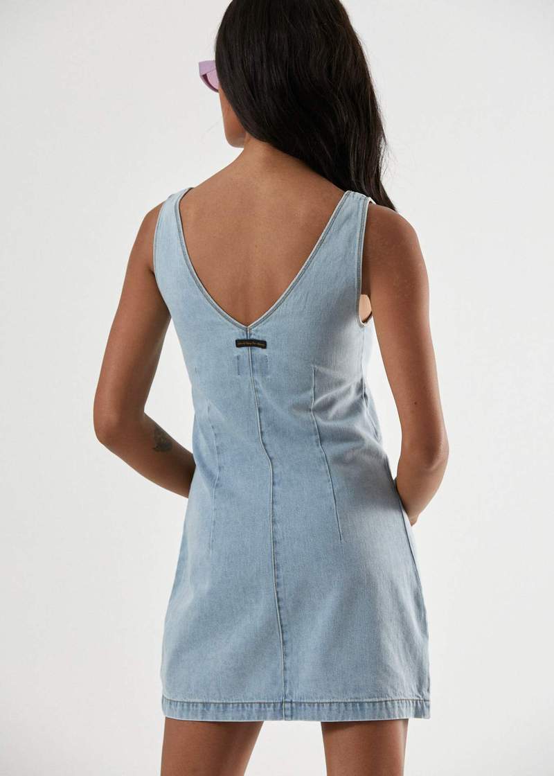afends denim dress Afends + Lilah eco-friendly denim open-back dress