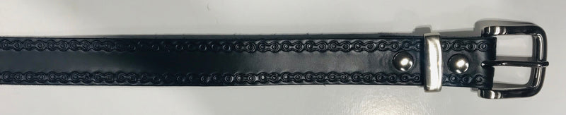 Leather Belt with Silver Brush Buckle Black Chain pattern Made in Australia Famous Rock Shop Newcastle Australia