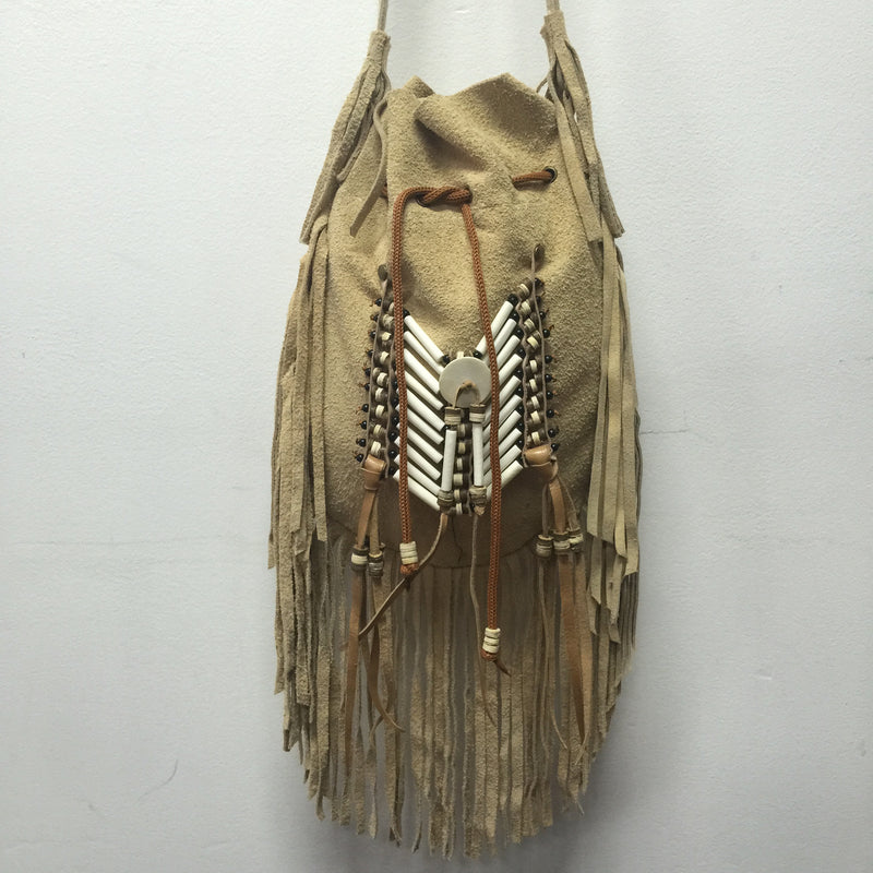 Indiana Sand Suede Leather Fringe Medium Bag with Cord