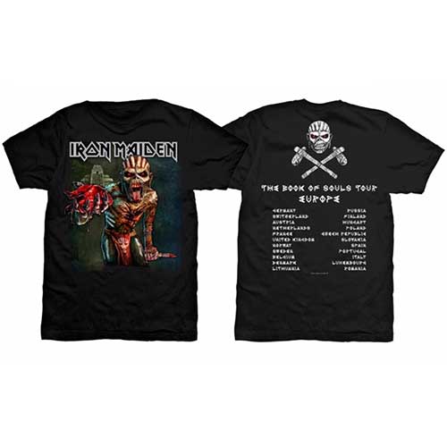 Iron Maiden Men's Premium Tee: The Book of Souls European Tour (Version 1) IMTEE50MB An official licensed men's soft-style cotton tee featuring the Iron Maiden  Famous Rock Shop Newcastle 2300 NSW Australia