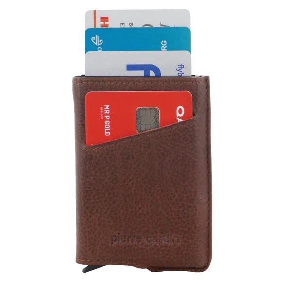 Leather Smart Card Holder Tab Wallet Brown 3643