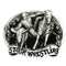 Vintage Original Black Enamel Rodeo Steer Wrestling Western Belt Buckle