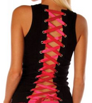 Full Back Corset Beater Tank Top Black with Pink Ribbon
