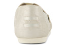 A women's Toms Alpargata slip-on shoe with a champagne metallic suede upper and a beige canvas footbed.