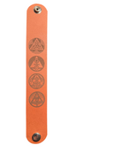  leather Wristband with embossed symbols on a white background