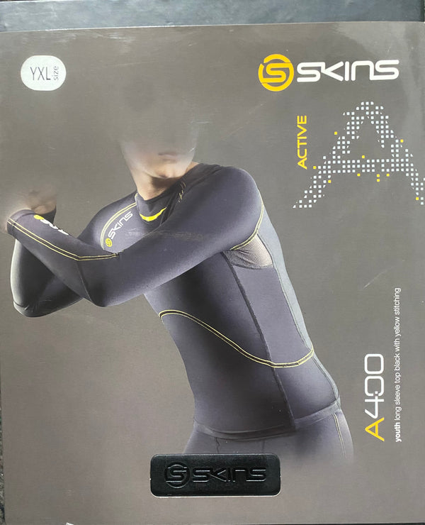 Skins Active A400 YOUTH Long Sleeve Top with Yellow Stitching Compression
