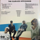 The back cover of the vinyl record 'The Clueless Hitchhiker' by Daniel Tempero, featuring the album's tracklist, credits, and a collage of characters from the movie with a blue and beige background.