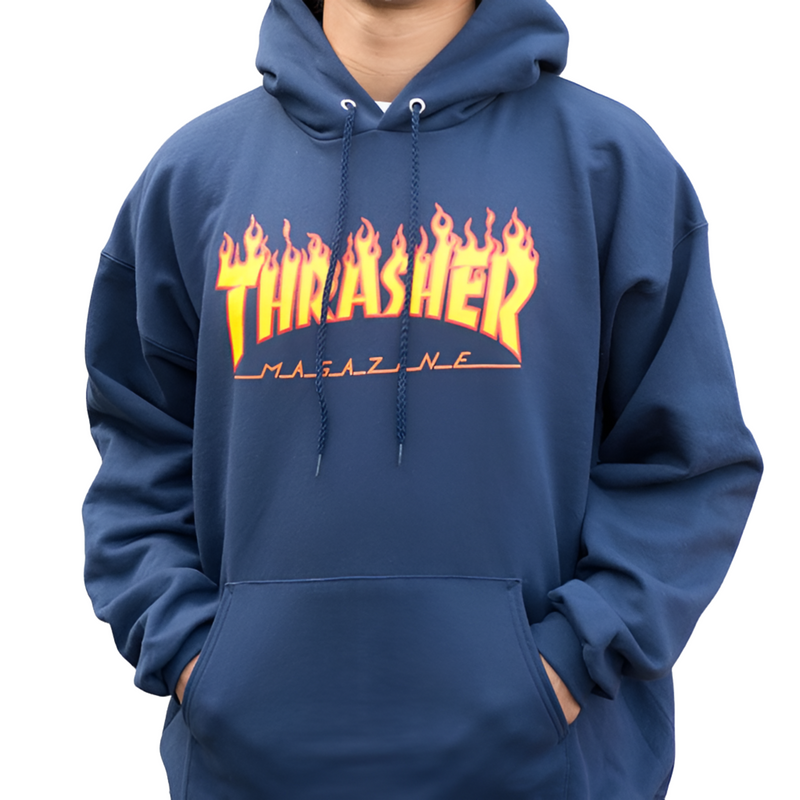 Thrasher Flame Logo Hood Navy 20365073