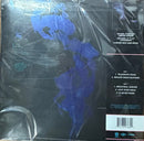 Vinyl record sleeve for the band Funeral, showing the back of a black 12" x 12" limited edition store-bay collectible LP with a blue abstract map design, sealed in clear plastic.