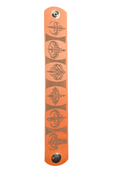  leather Wristband with black embossed patterns on a white background