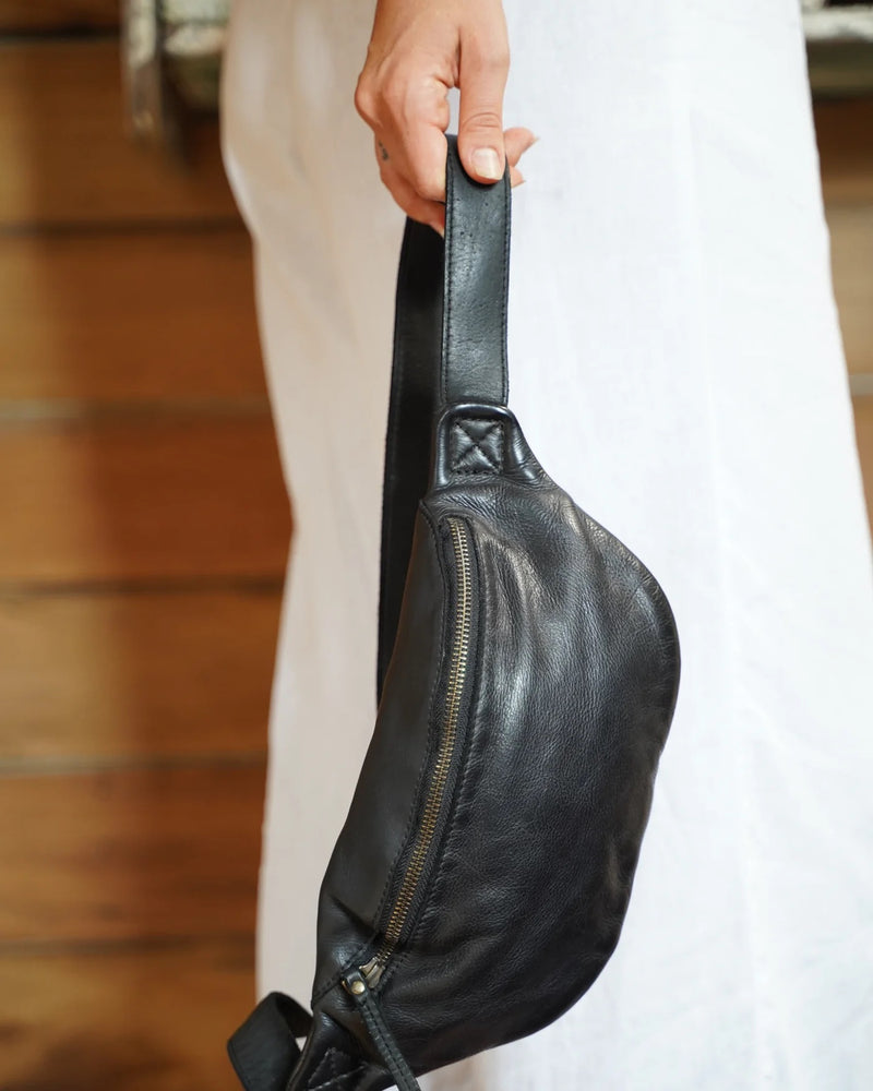 Beholder Cali Black Leather Sling Bag