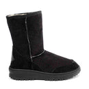 Black boot with laces on a white background