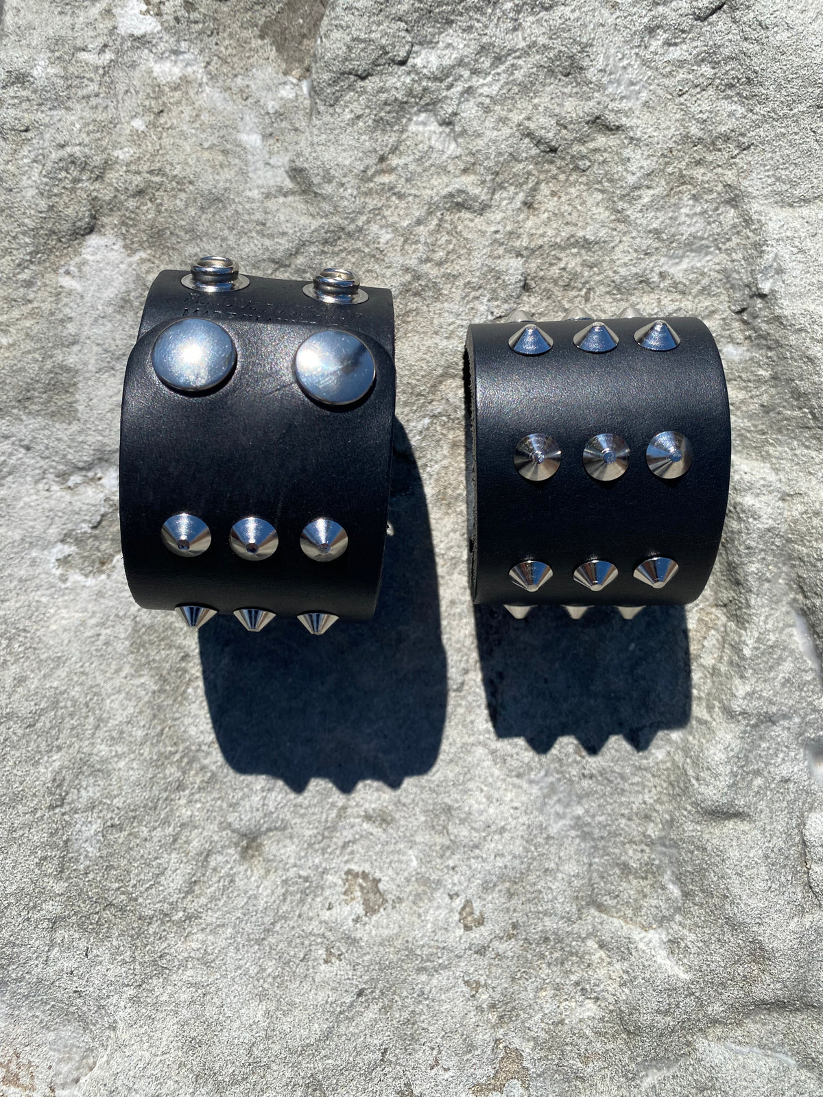 Leather Wristband 3 Row Pyramid Stud