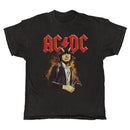 Black t-shirt with AC/DC logo and graphic of a person with horns on a white background