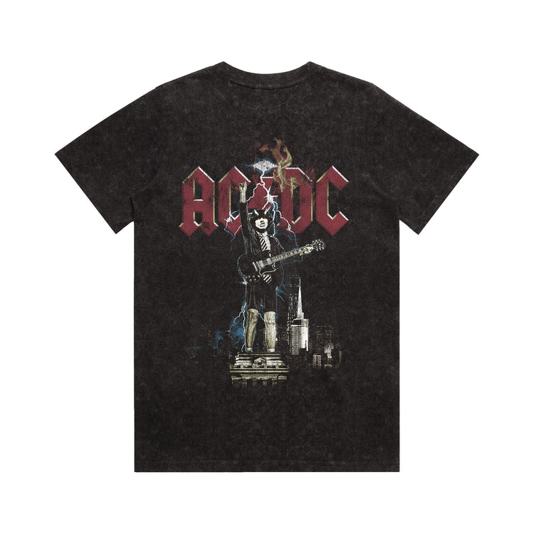 Black t-shirt with AC/DC graphic design on a white background