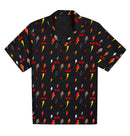 Black shirt with colorful AC/DC logo pattern on a white background