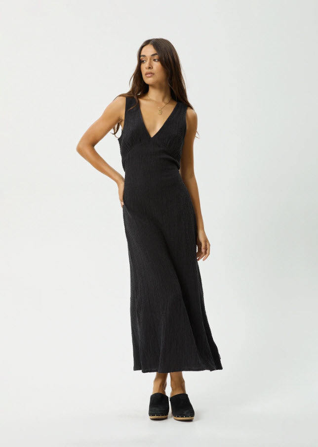 Afends Tully Seersucker Maxi Dress Black