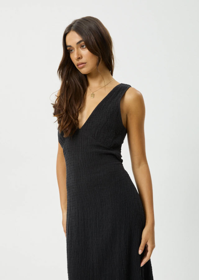 Afends Tully Seersucker Maxi Dress Black