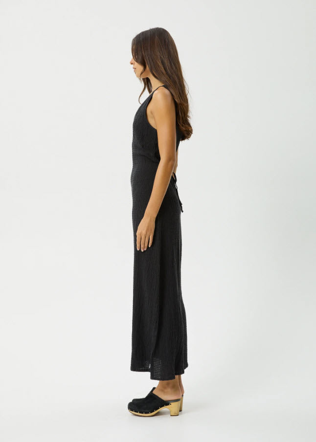 Afends Tully Seersucker Maxi Dress Black