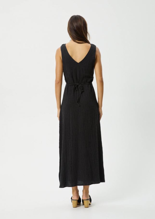 Afends Tully Seersucker Maxi Dress Black
