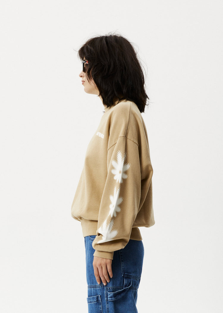 Afends Pullover Oversize Petal Crew Neck Tan