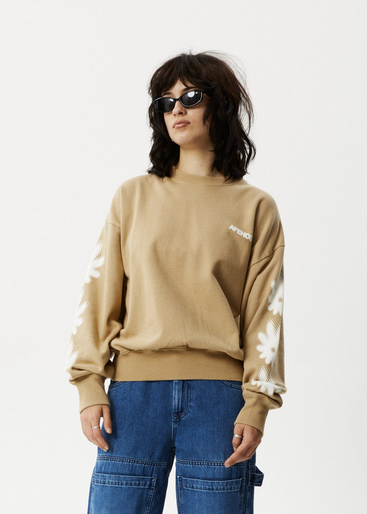Afends Pullover Oversize Petal Crew Neck Tan