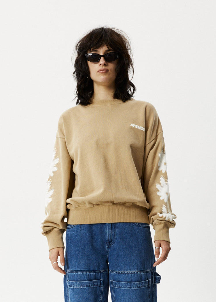 Afends Pullover Oversize Petal Crew Neck Tan