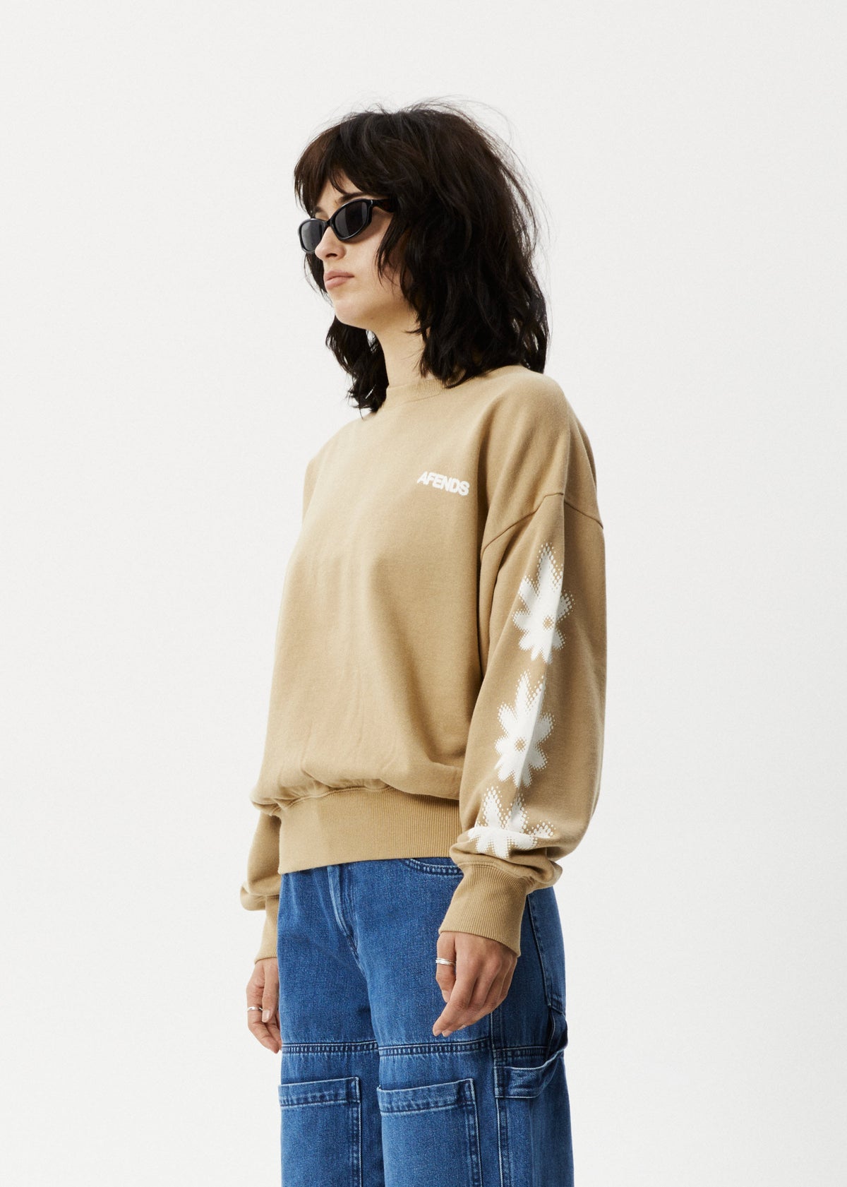 Afends Pullover Oversize Petal Crew Neck Tan