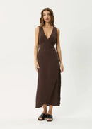 Afends Hemp Focus Seersucker Maxi Dress Coffee
