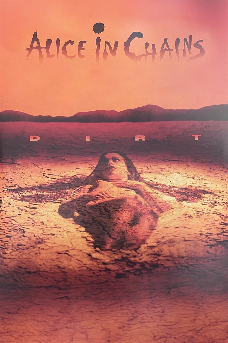 Album cover for 'Dirt' by Alice in Chains with a desert scene and logo.