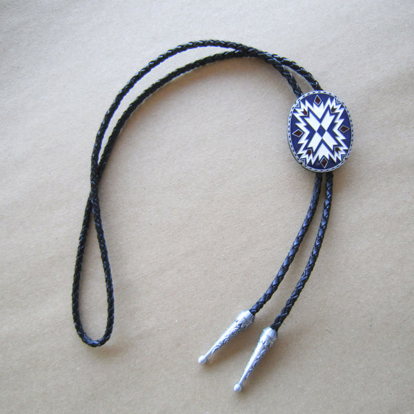 American Southwest Pattern Totem Oval Wedding Bolo Tie Leather Necklace