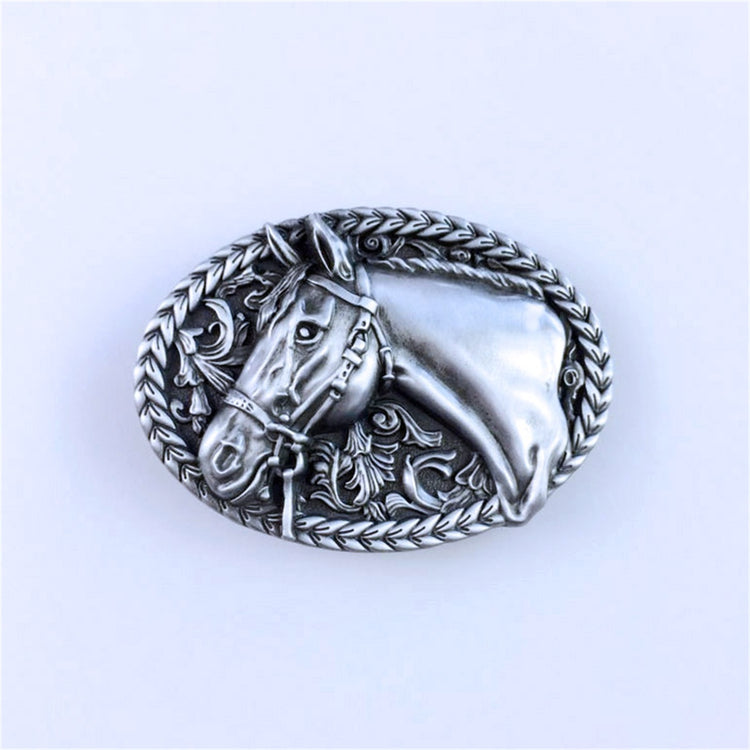 Antique Brushed Silver Western Rope Chain Horse Cowboy Oval Belt Buckle