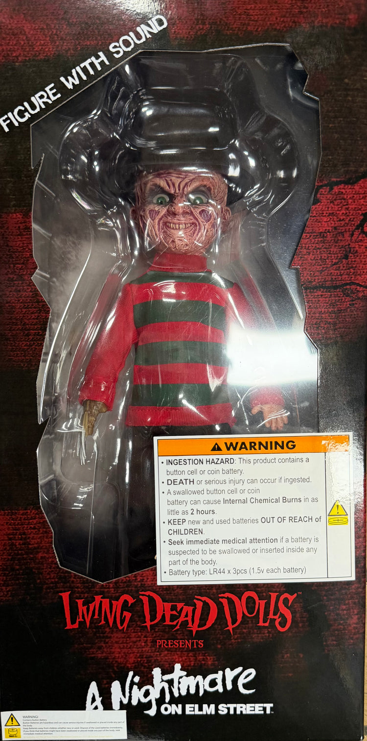 A Nightmare On Elm Street Living Dead Doll Freddy Krueger Mezco Toyz Horror Doll

with talking sound