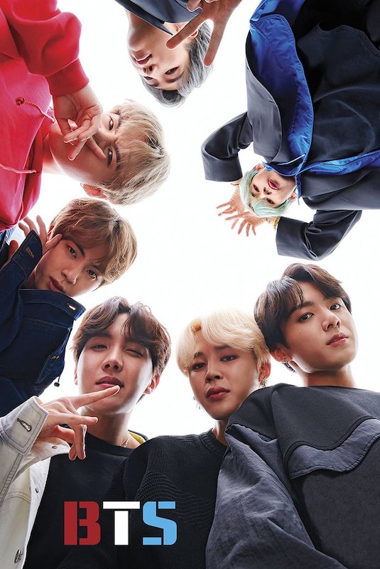 Collage of BTS members with a white background