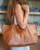 Beholder Akasha Saddle Tan Leather Tote Bag