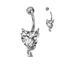 Belly Bar CZ Heart With Devil Horns and Tail Navel Surgical Steel