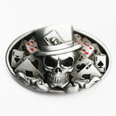 Belt Buckle - Enamel Dice Skull Tattoo Casino Oval Vintage Belt Buckle