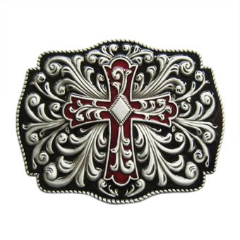 Belt Buckle Western Flowers cross 
