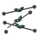 Industrial Barbell With Abalone Winged Bat Black