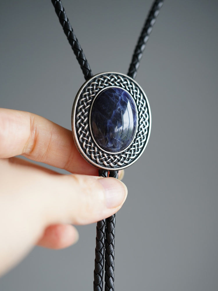 "Blue Vein" Celtic Pattern Engraved Natural Blue Vein Stone Bolotie