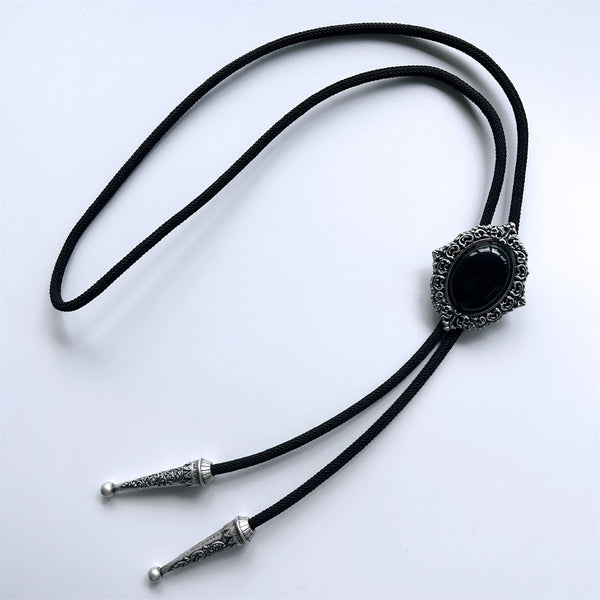 Bolo Vintage Silver Nature Black Obsidian Stone