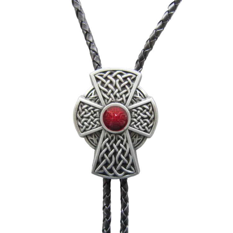 Bolo Tie - Red Enamel Vintage Celtic Cross Knot Bolo Tie Wedding Leather Necklace