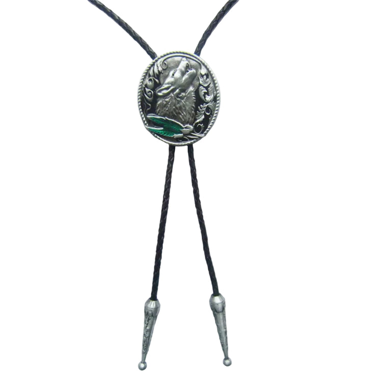 Bolo Tie - Vintage Western Shout Wolf Oval Bolo Tie Wedding Leather Necklace