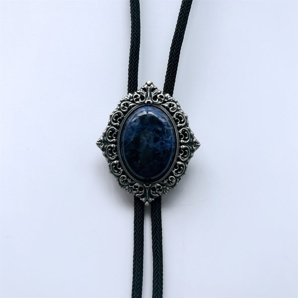 Bolo Tie Vintage Silver Nature Blue Plessite Stone Magic Mirror 