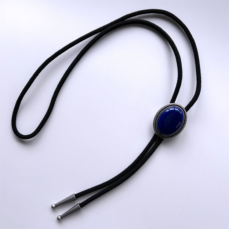 Bolo Tie Vintage Silver Nature Lapis lazuli Stone Oval