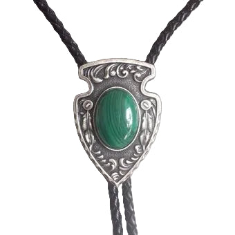 Bolo Tie Vintage Silver Plated Arrow Nature Malachite Stone