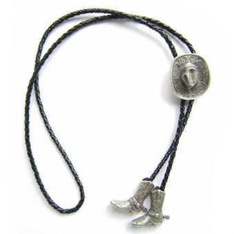 Bolo Tie Vintage Silver Plated Western Boots