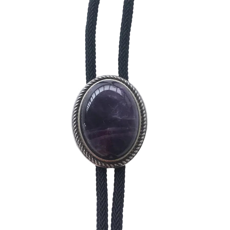 Bolo Vintage Nature Brazil Amethyst Stone Bolo Tie Leather Necklace